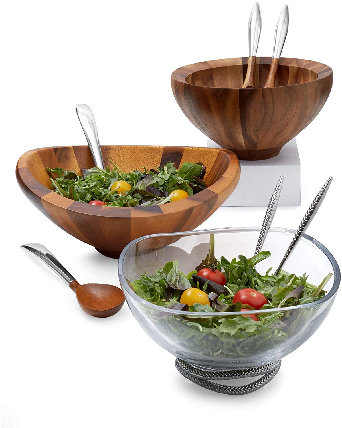 Nambe Braid Glass Salad Bowl with Servers