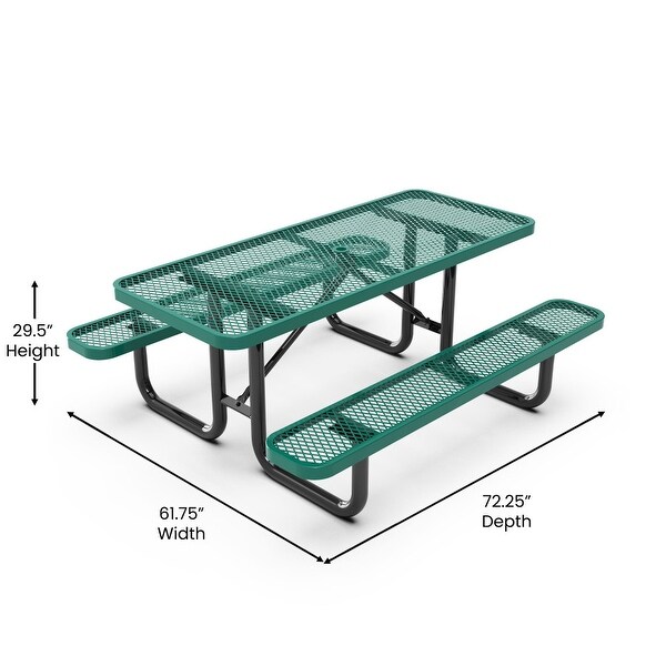 Commercial Grade Expanded Mesh Metal Outdoor Picnic Table with Anchors