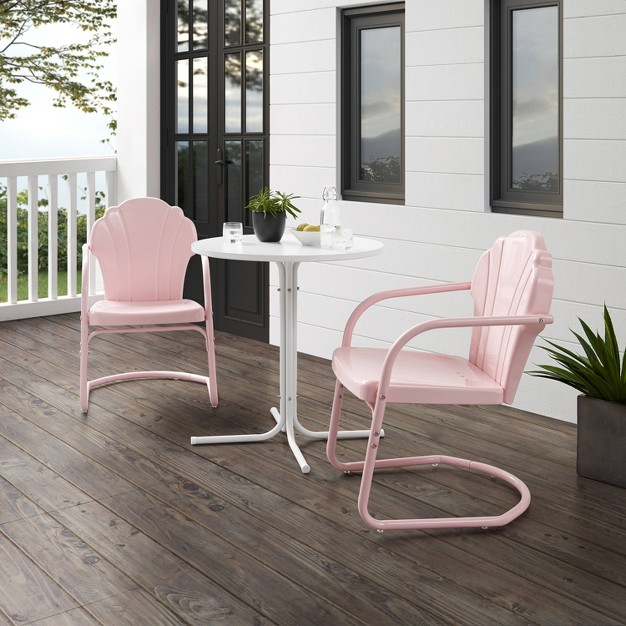 Tulip 3pc Outdoor Bistro Set With Table amp 2 Chairs Pink Crosley