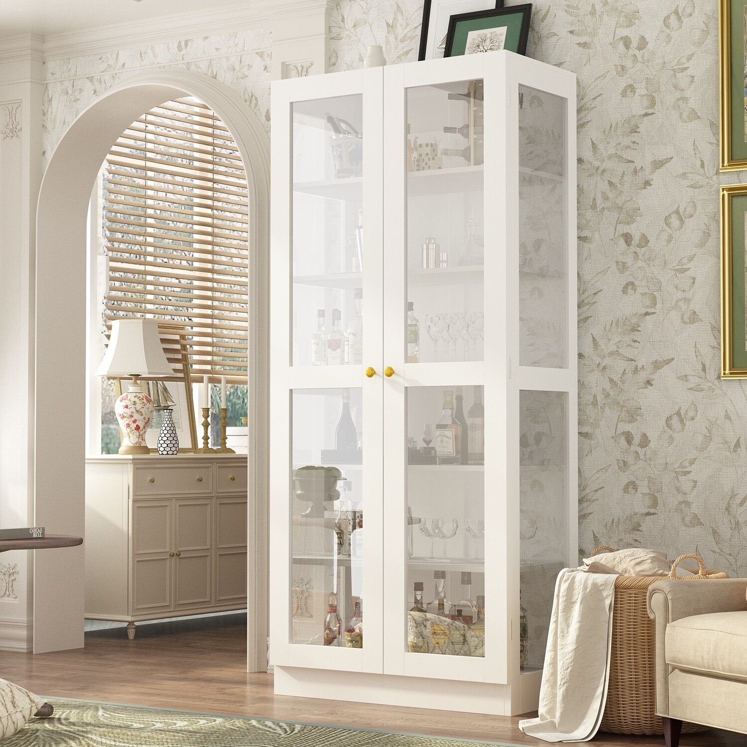 Glass Cabinet White Display Curio Storage Cabinet with Glass Doors - 70.9