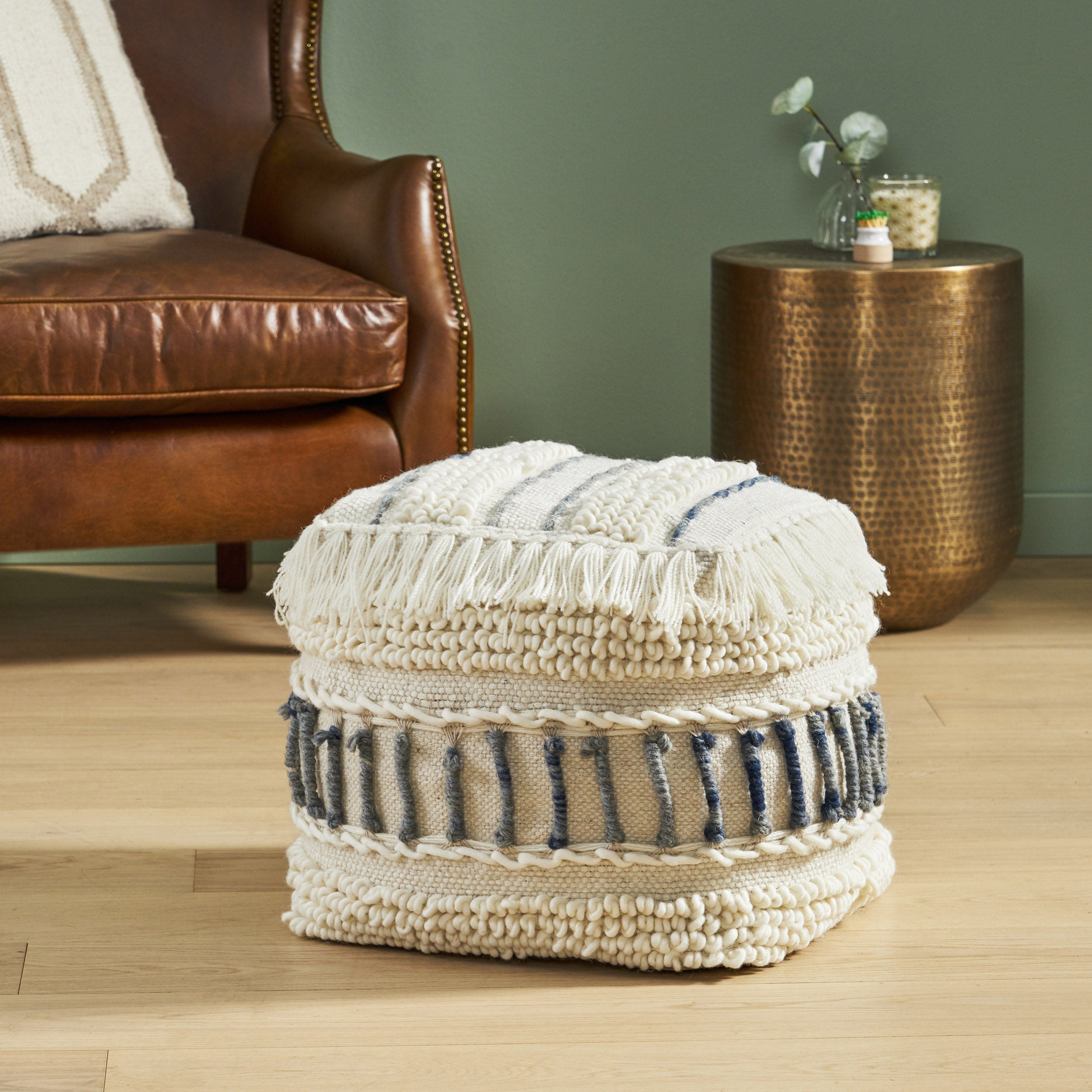 Roth Boho Handcrafted Fabric Cube Pouf