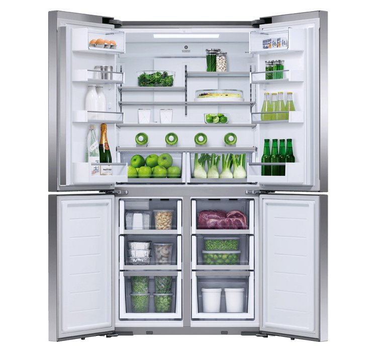 Fisher and Paykel Series 7 19 Cu. Ft. Stainless Steel Freestanding Quad Door Refrigerator Freezer， Ice and Water