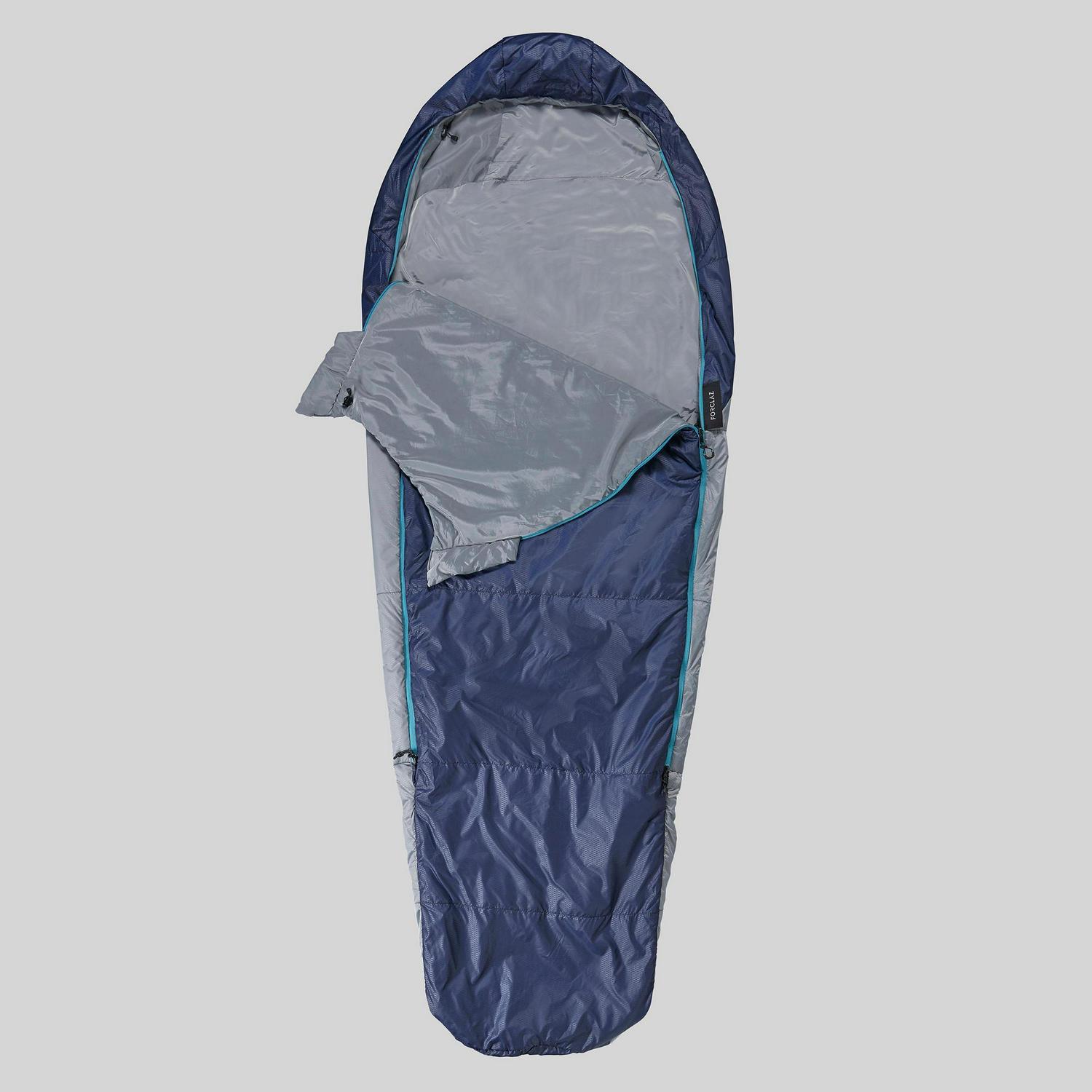 Decathlon  Forclaz Trek 500， 59F Backpacking Mummy Sleeping Bag， Blue