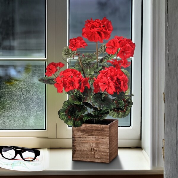 Potted Geranium In Wood Box 16.5