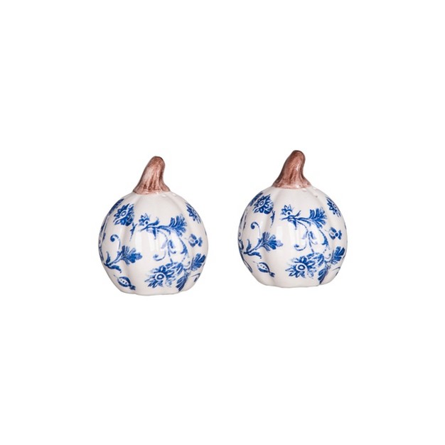 Transpac Ceramic 4 3 In Multicolor Harvest Floral Pumpkin Salt And Pepper Shakers Set Of 2