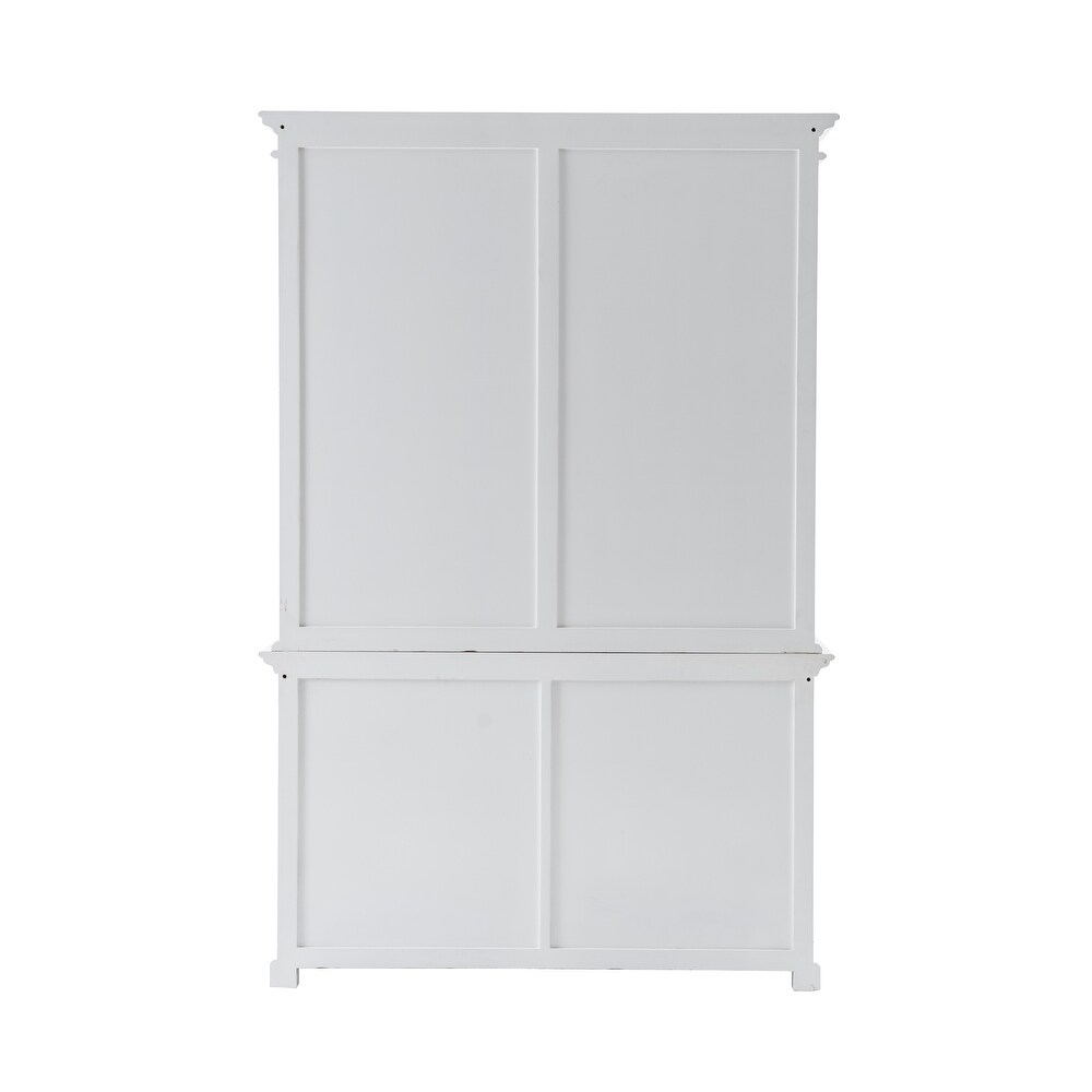 NovaSolo Halifax Coastal White Buffet Hutch Cabinet with 8 Shelves  Solid Mahogany Frame  57.09 x 19.69 x 86.61