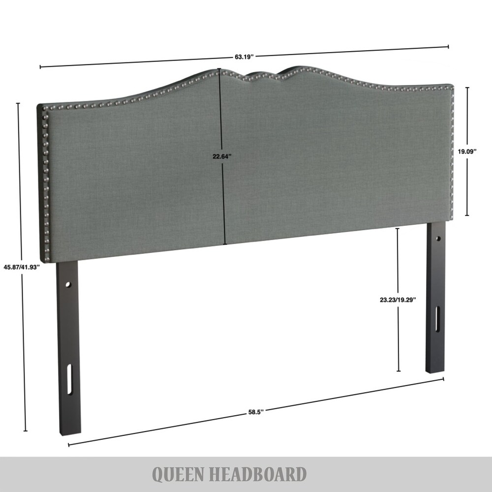 CraftPorch Linen Nailhead Curvaceous Upholstered Adjustable Headboard