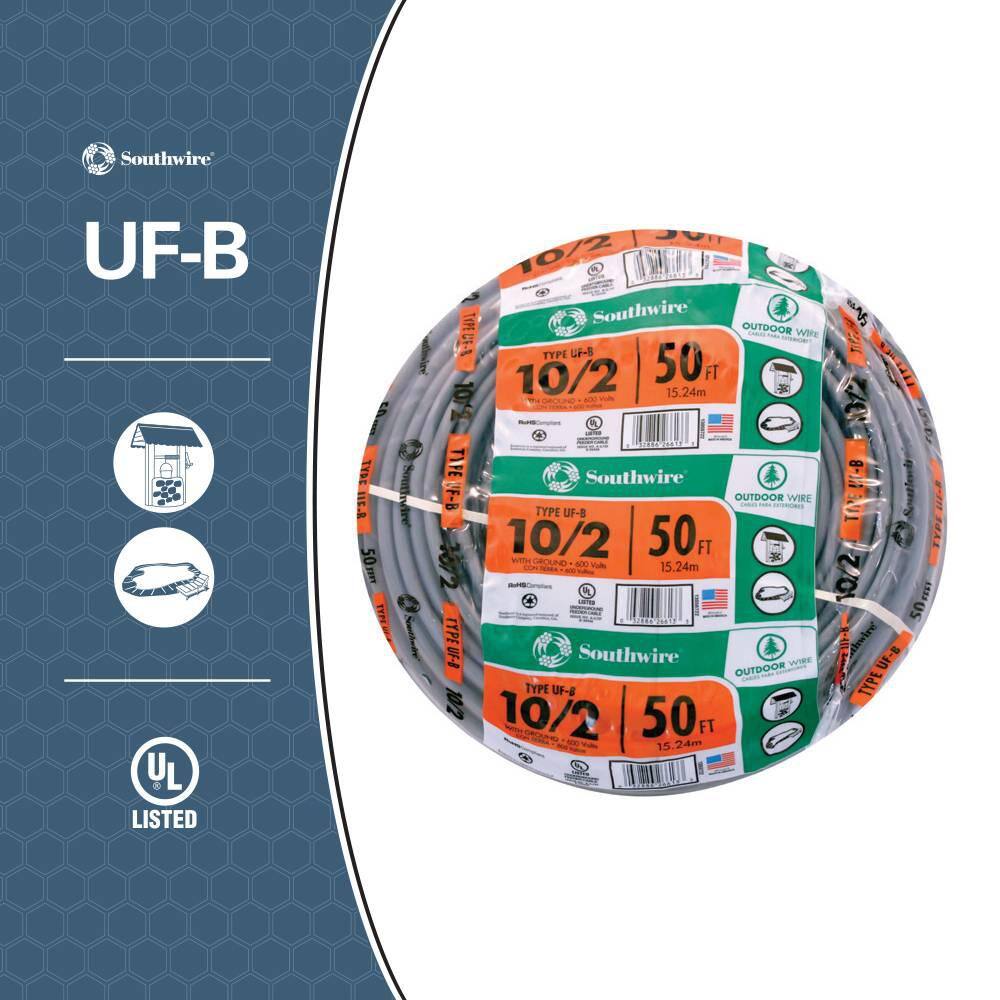 Southwire 50 ft. 102 Gray Solid CU UF-B WG Wire 13056722