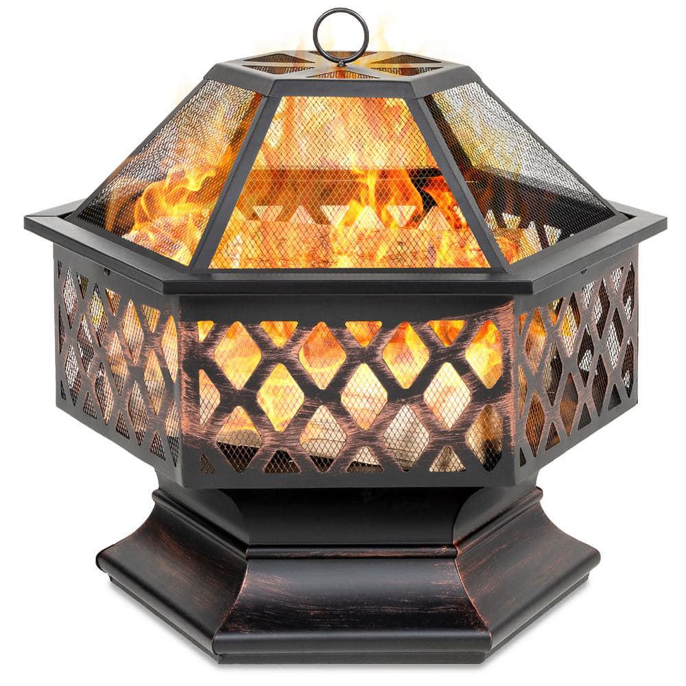 Best Choice Products 24 in x 24 in x 85 in Hexagon Steel Wood Fire Pit with Mesh Lid