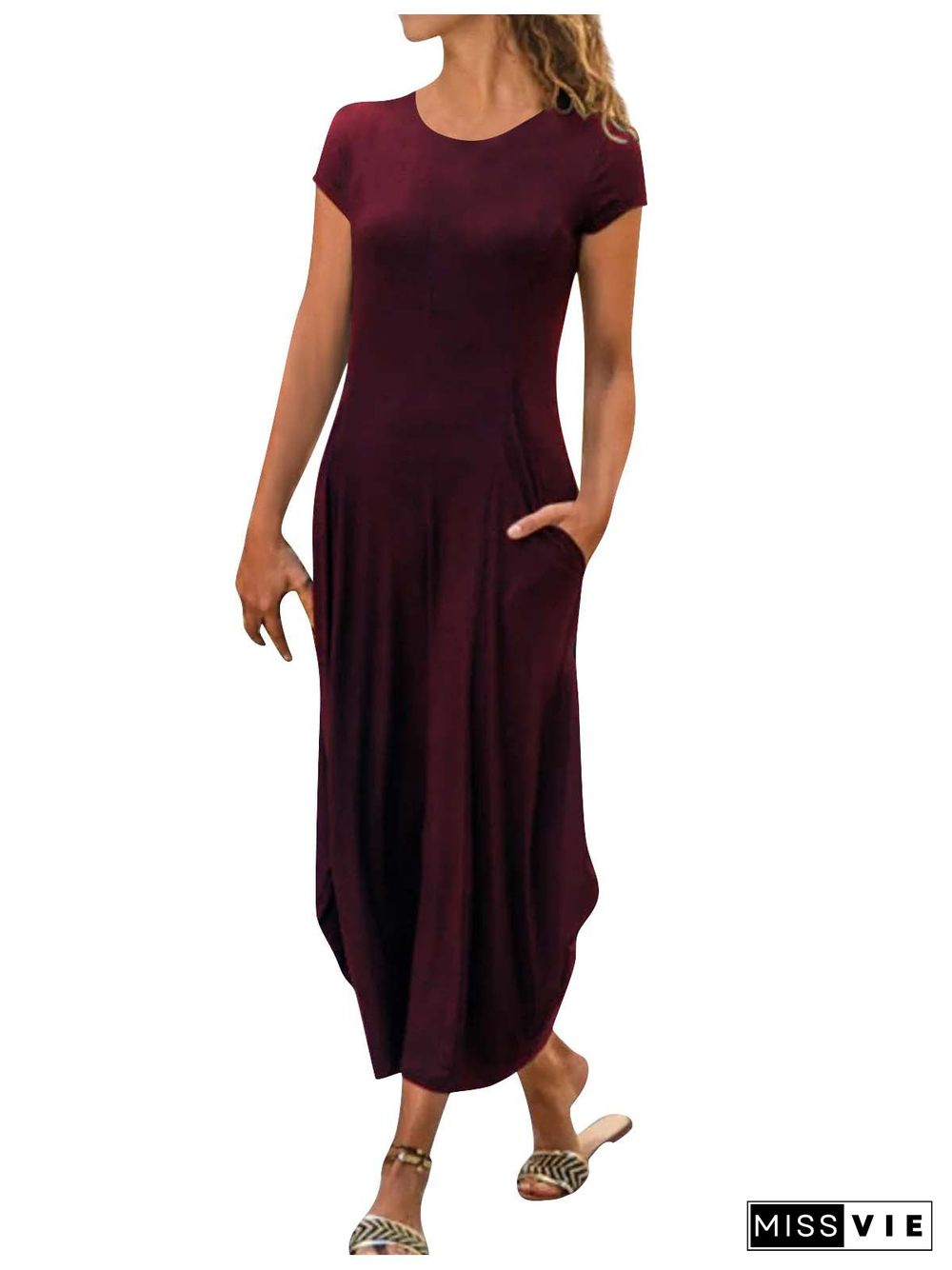 Women's Short Sleeve Scoop Neck Casuals Maxi Dress