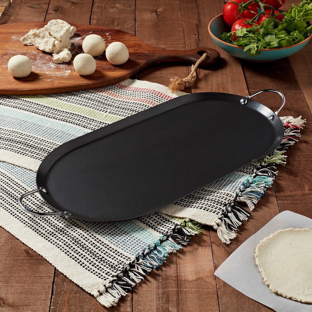 Infuse 15.75 inch x 7.75 inch Oval Carbon Steel Comal / Griddle