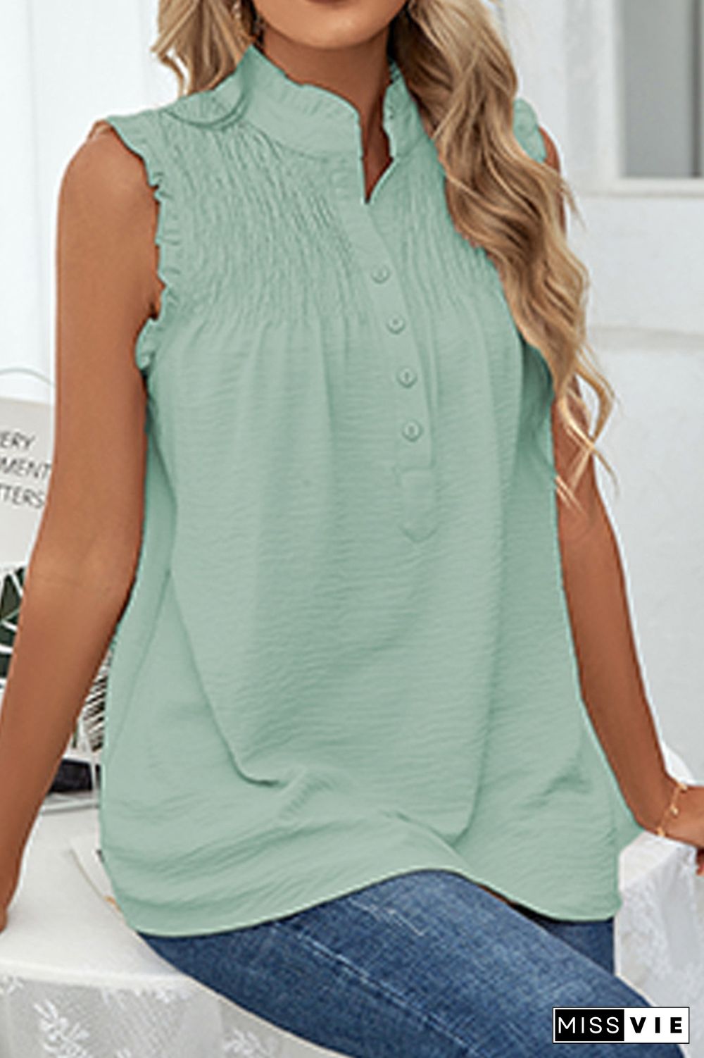 Frilled Button Down Tank Top