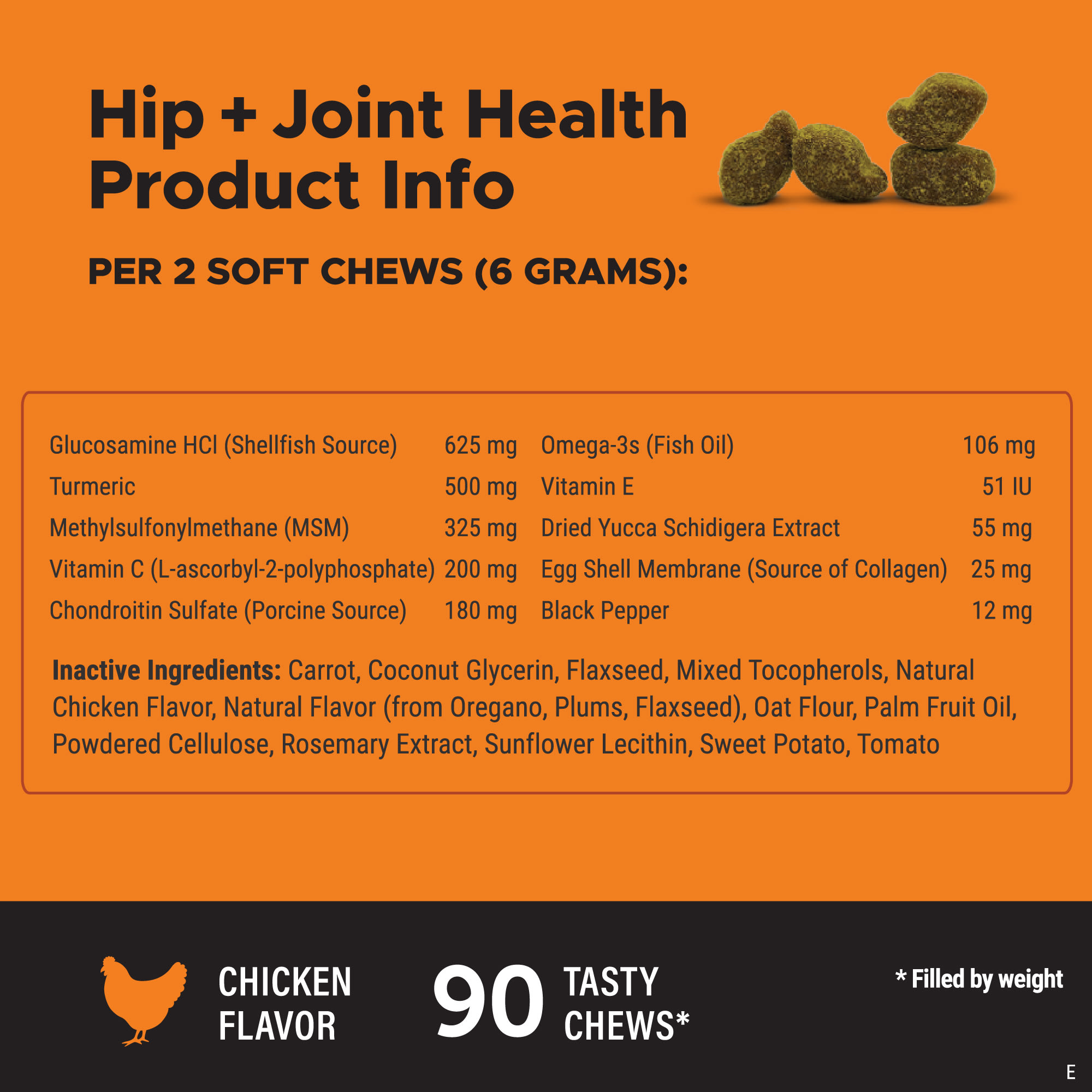 Pet Honesty Hip + Joint Health Soft Chicken Chews for Dogs， Count of 90