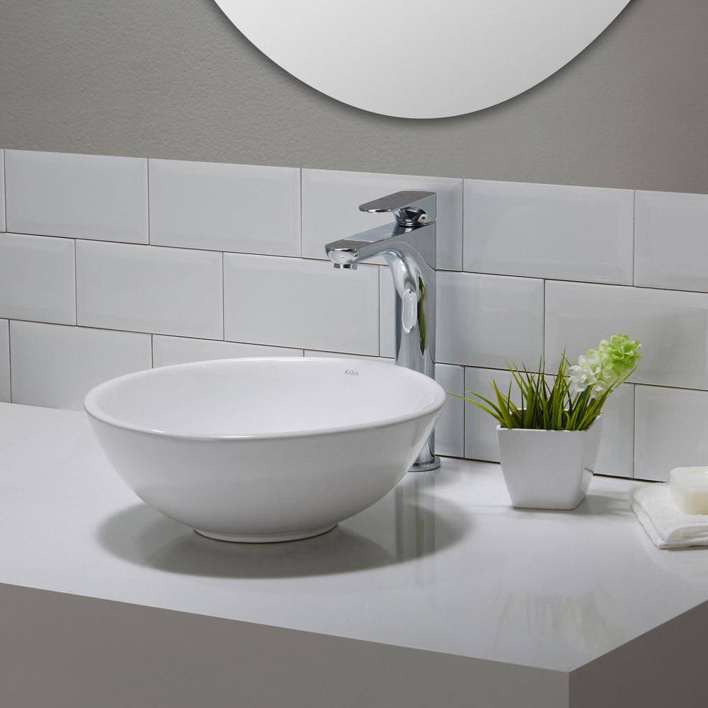 KRAUS Elavo Small Round Ceramic Vessel Bathroom Sink in White KCV-341