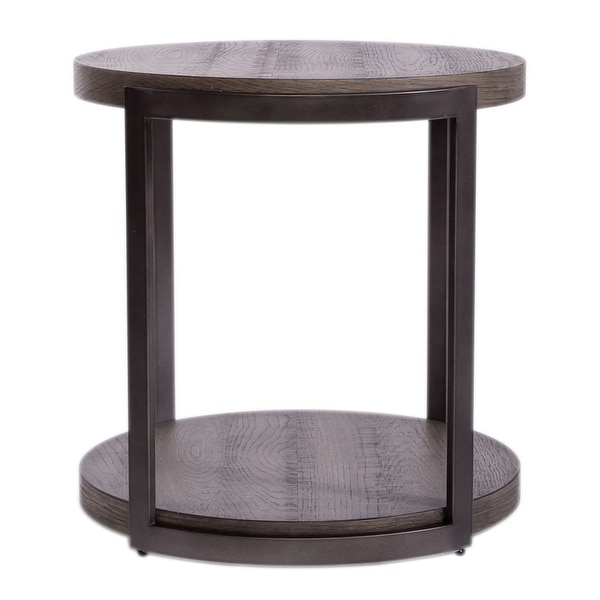 Modern View Gauntlet Gray Oak and Metal Round End Table