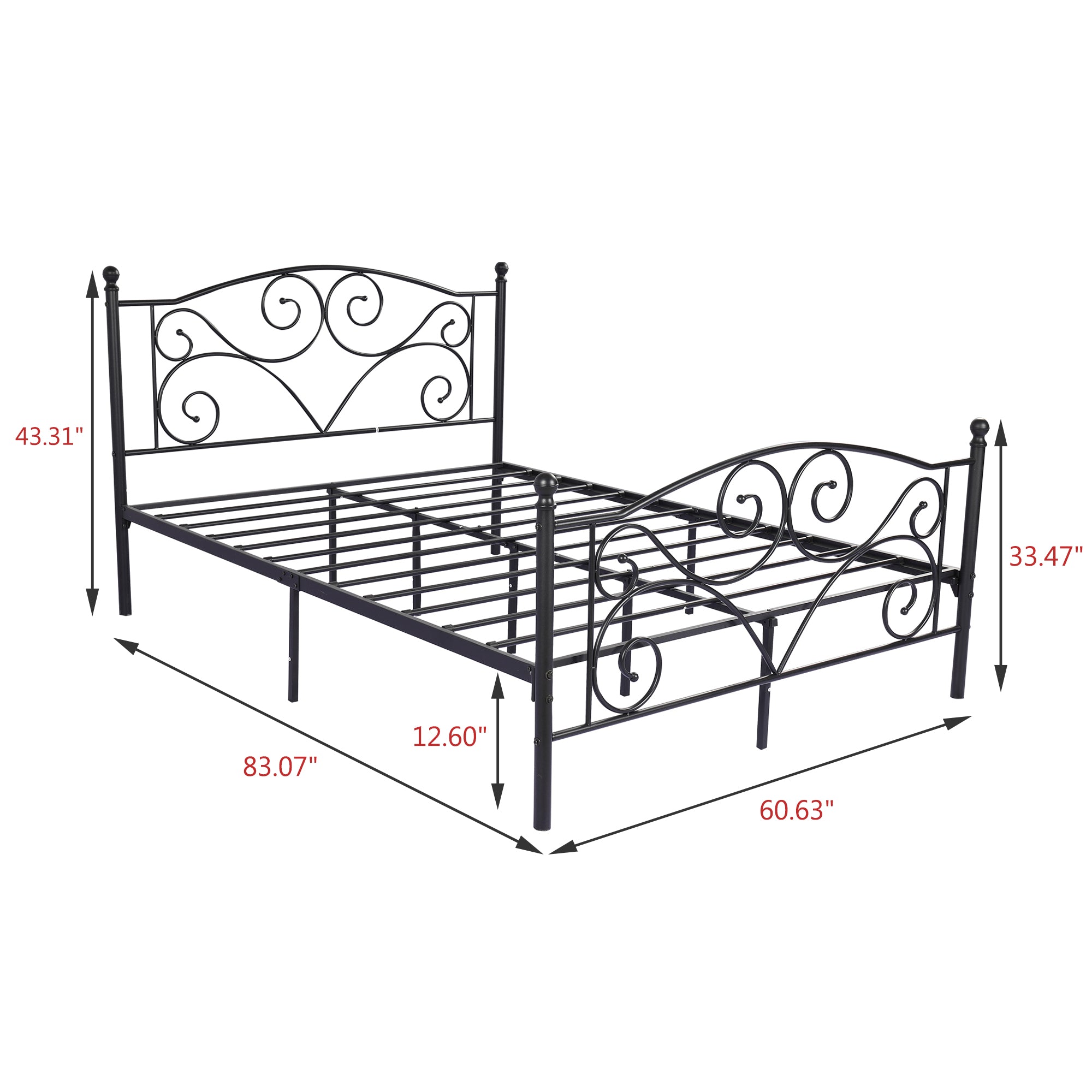 alazyhome Black Curlicue Metal Platform Bed Frame, Queen