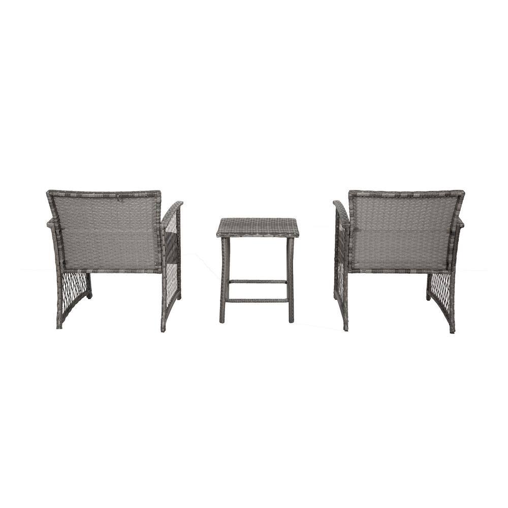 WESTIN OUTDOOR HIGHLAND 3-Piece Woven Gray Rattan Wicker Sofa Set with Navy Blue Cushions P140-04