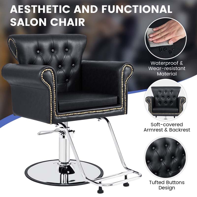 Retro Salon Chair for Hair Stylist, Adjustable Swivel Barber Chair Heavy Duty Hydraulic Spa Makeup Tattoo Chair