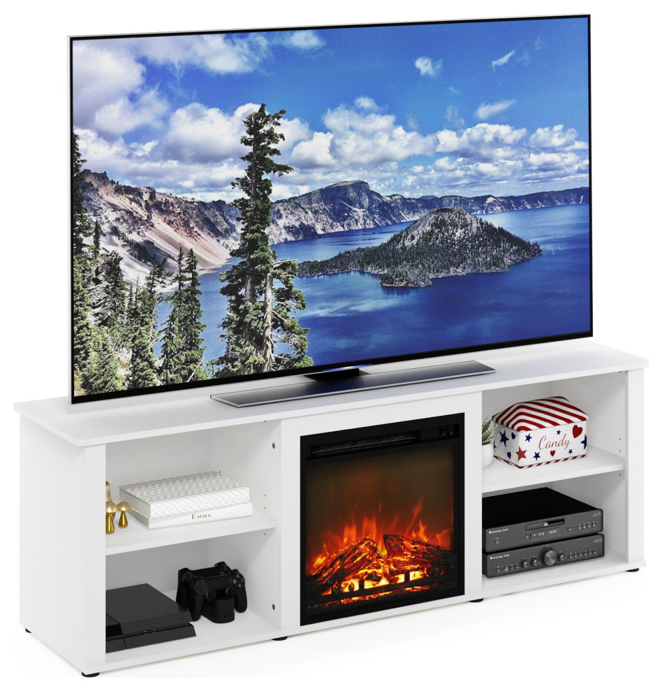 Furinno Montale 70 quotTv Stand With Fireplace  Solid White   Transitional   Entertainment Centers And Tv Stands   by VirVentures  Houzz