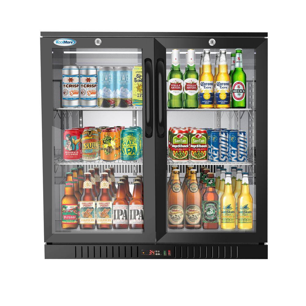 Koolmore 35 in. W 7.4 cu. ft. 2-Glass Door Counter Height Back Bar Cooler Refrigerator with LED Lighting in Black CT35-2S-BK