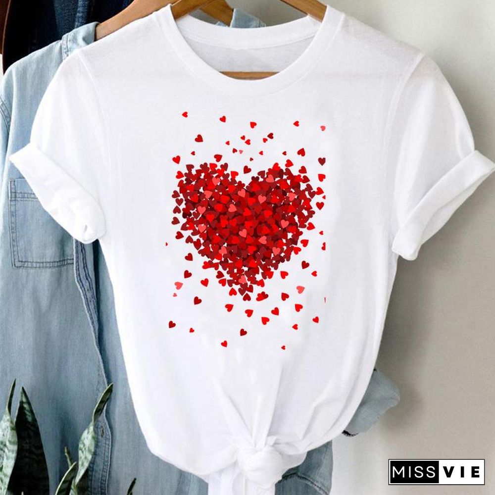 Tee Women Top Leopard Love Heart Cute Clothes Lady Casual Short Sleeve Fashion Summer Tshirt Regular Female Graphic T-Shirt