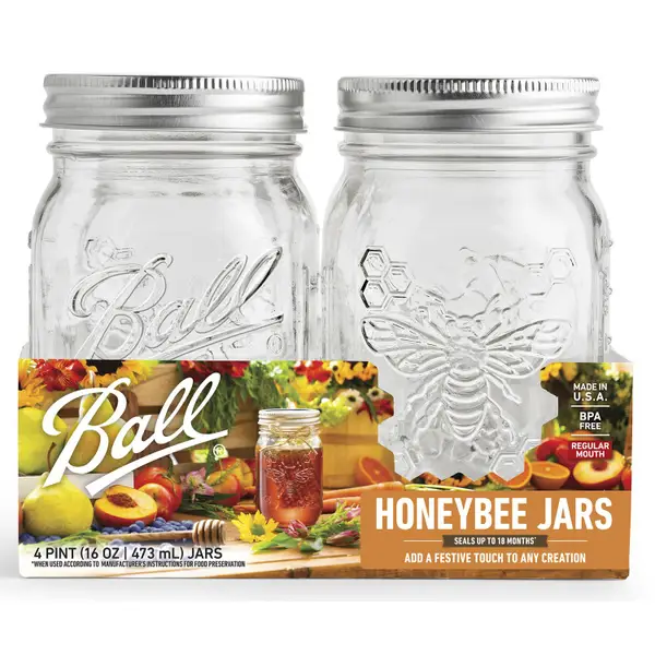 Ball 4-Pack Honeybee Keepsake Regular Mouth Mason Jars and Lids