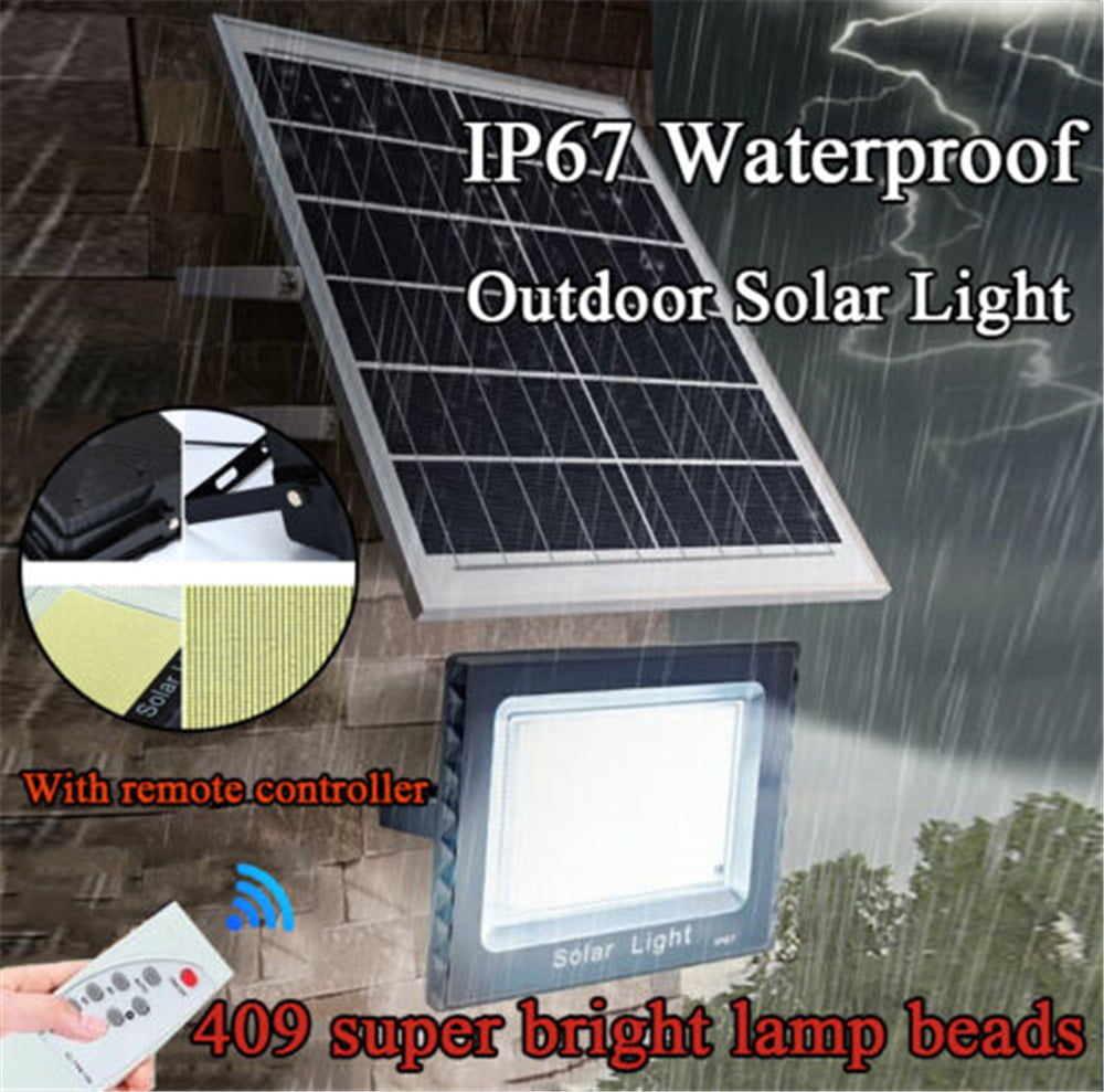 3000 Lumens 409 LED Solar Lights Outdoor Bright Solar Dusk to Dawn Light with 7000mAh Battery， IP65 Waterproof Outdoor Solar Powered Security Flood Light for Wall Porch Shed Barn Garage， Black