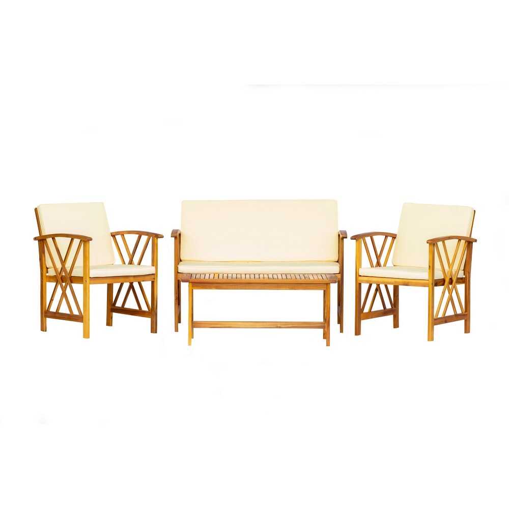 Beckton 4 Piece Outdoor Wood Patio Chat Set with Cushions