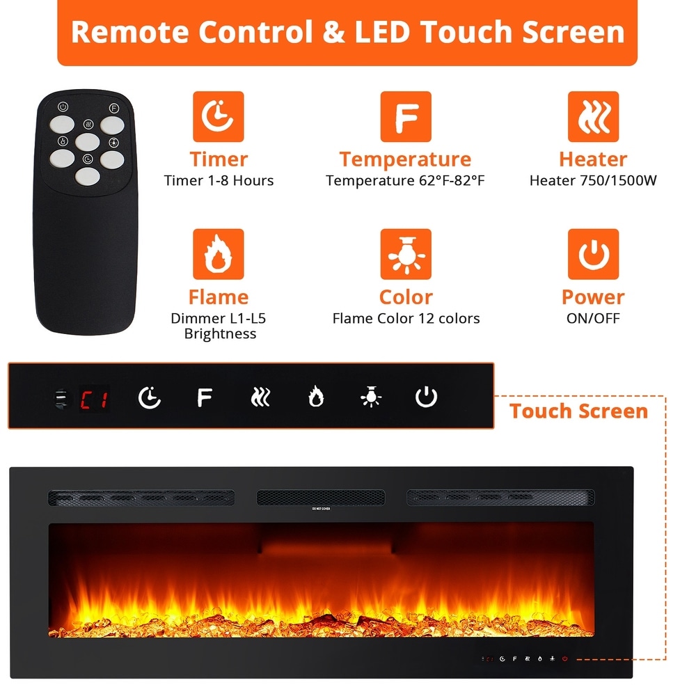 Ultra Thin Recessed Wall Mounted Electric Fireplace Heater