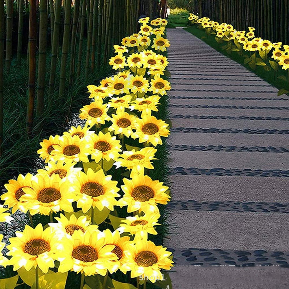 HOTBEST 2 Packs Solar Garden Lights LED Outdoor Waterproof Decorative Sunflower Ornaments Stake Lights for Pathway Landscape Lamp Patio Fence Yard Lighting Outdoor Decor