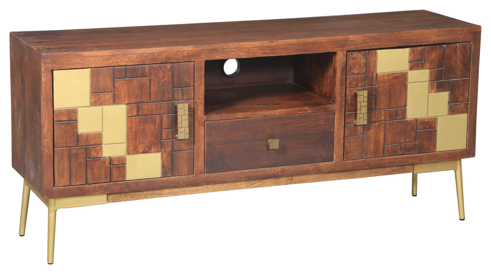 Montevideo Mango Wood Media Center   Midcentury   Entertainment Centers And Tv Stands   by Chic Teak  Houzz