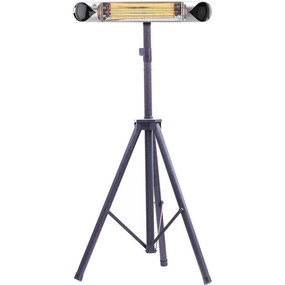 Hanover 35.4 in. 1500-Watt Infrared Electric Patio Heater with Remote Control and Tripod Stand in SilverBlack HAN1051ICSLV-TP