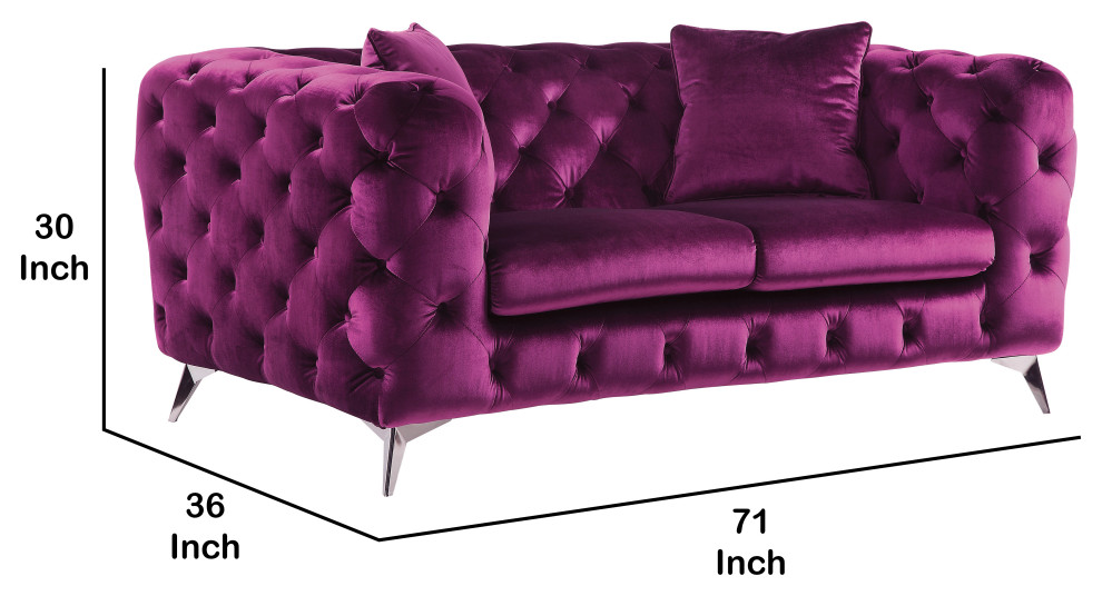 Benzara BM218532 Loveseat With Chesterfield Design and Angled Metal Legs  Pink   Contemporary   Loveseats   by VirVentures  Houzz