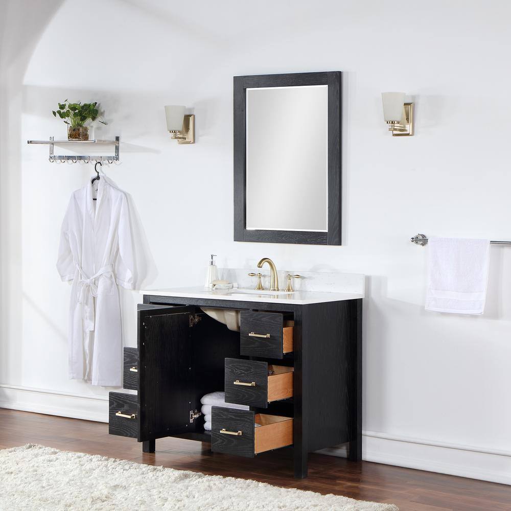 Altair Hadiya 42 in. W x 22 in. D x 34 in. H Bath Vanity in Black Oak with Carrara White Composite Stone Top 542042-BO-AW-NM