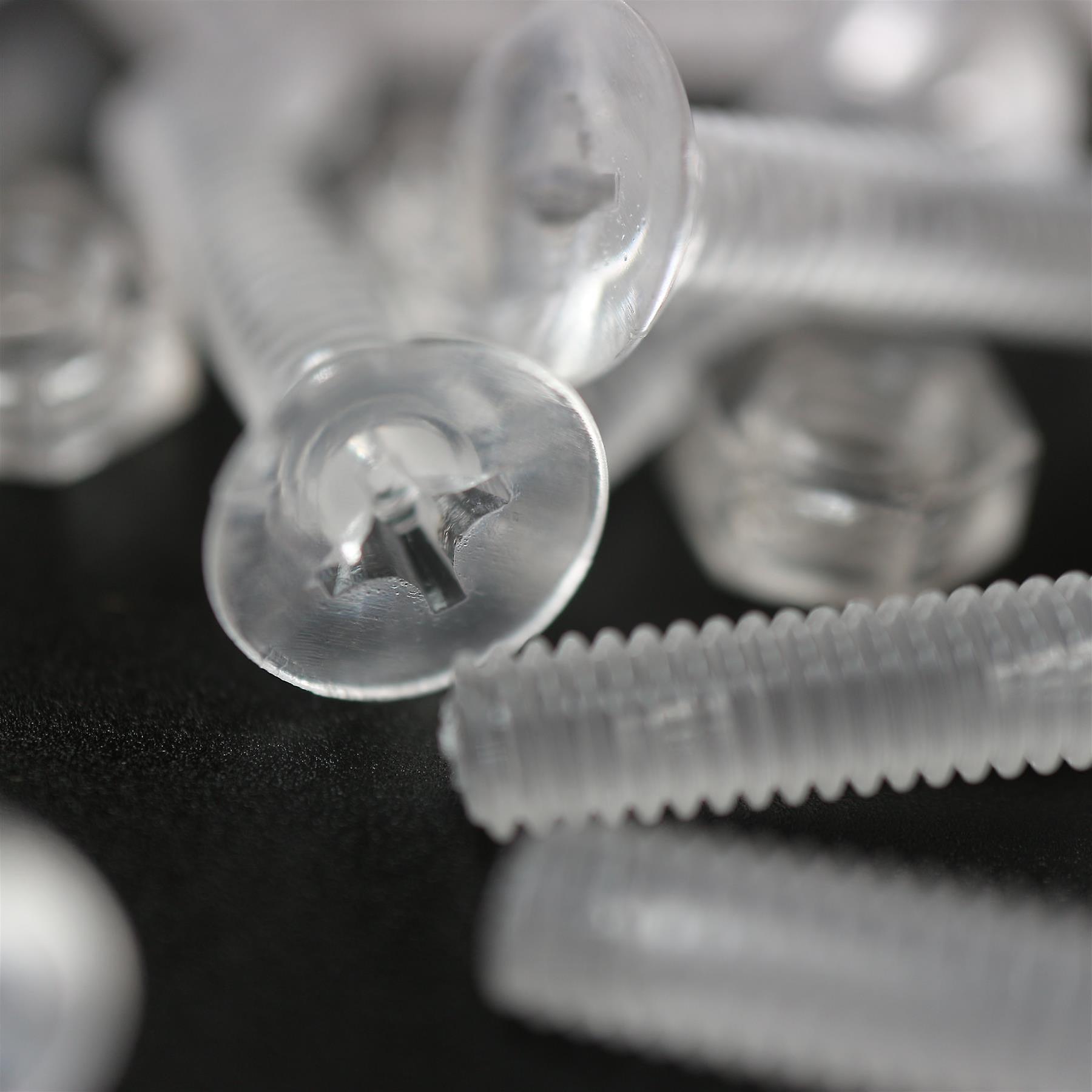 50x Clear Acrylic， Countersunk Cross Head， M4 x 20mm， Plastic， Bolts， Nuts and Washers - Screws