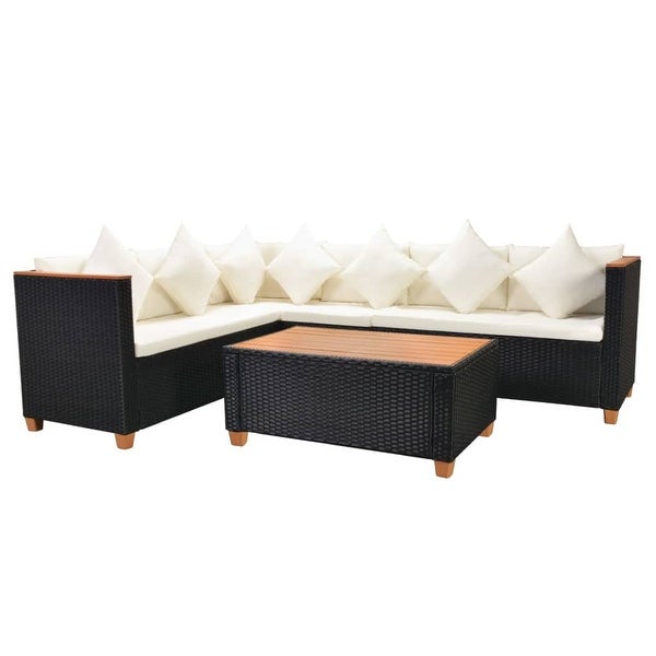 4 Piece Patio Lounge Set with Cushions Poly Rattan Black - Overstock - 36363442