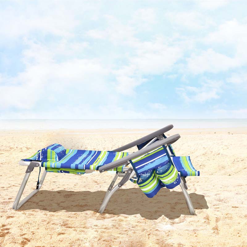 2-Pack Folding Beach Chair, Backpack Lawn Chairs, Sling Camping Chair, Patio Reclining Chairs with 5 Adjustable Position, Head Pillow