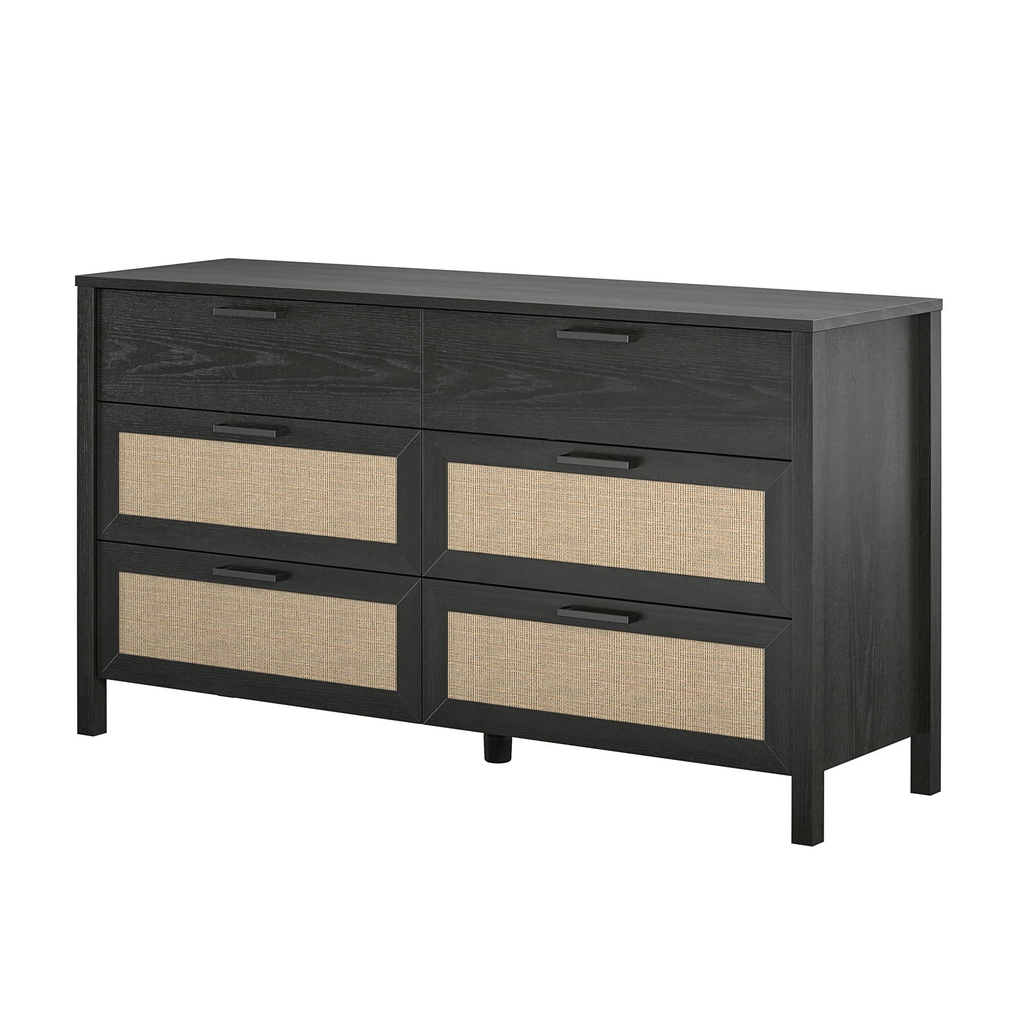 Queer Eye Wimberly 6 Drawer Dresser, Black Oak with Faux Rattan