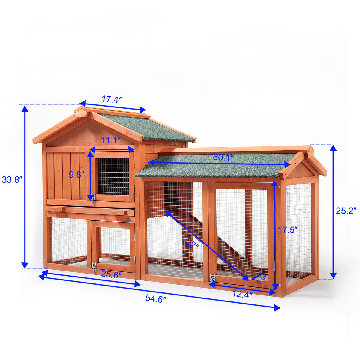 Veryke Indoor Rabbit Hutch， Rabbit Cage， Wooden Bunny Cages with Run Hen Coop， Rabbit House Backyard Shelter， Orange