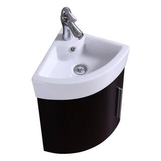 RENOVATORS SUPPLY MANUFACTURING Myrtle 16-12 in. Corner Wall Mounted Vanity Combo in Black with Ceramic Sink in White with Faucet Drain and Overflow 21959