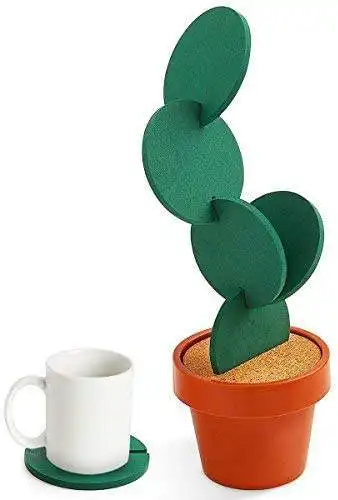 Set of 6 Pieces with Flowerpot Holder for Drinks coaster Novelty Gift for Home Office Bar Decor