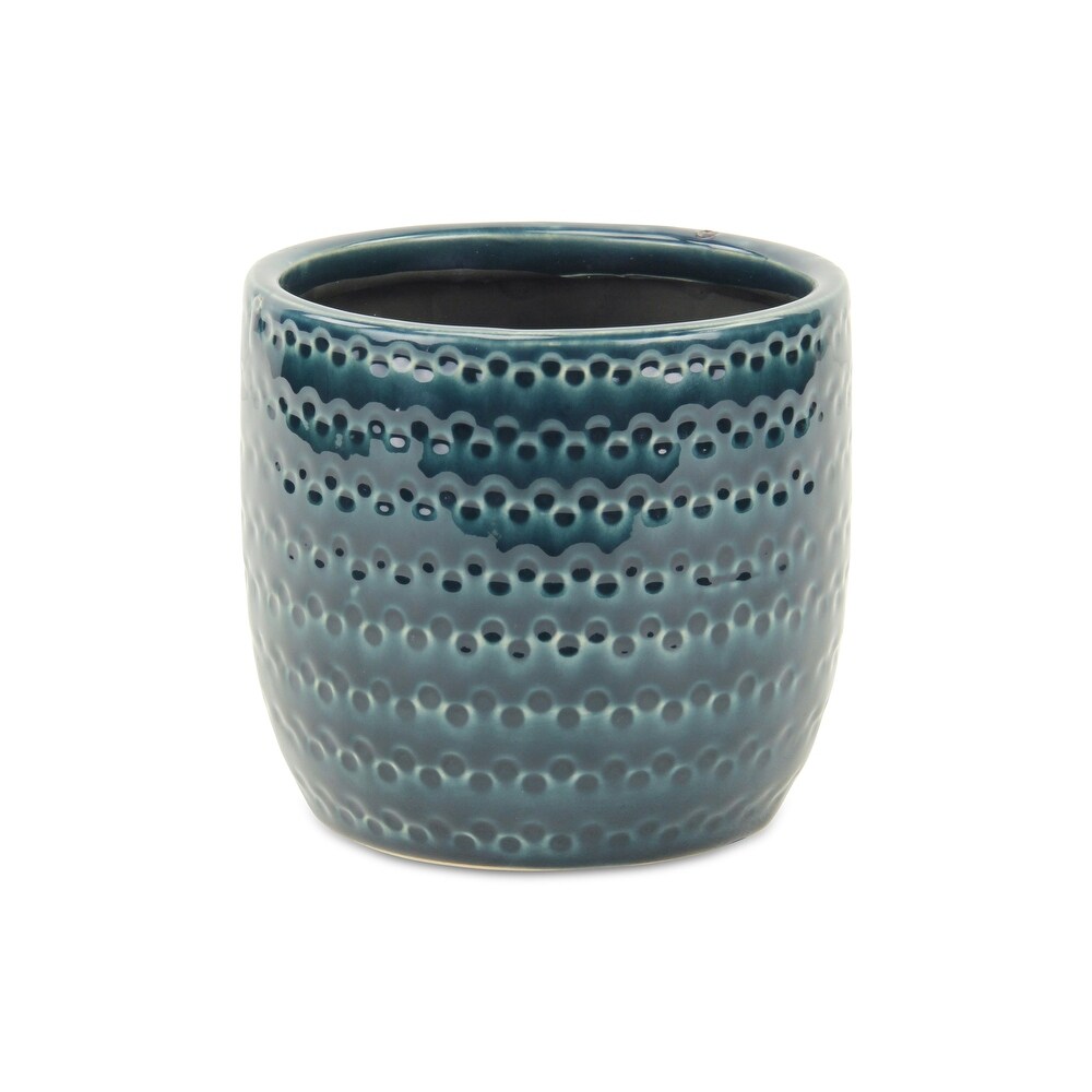 Attollo Navy Blue Ceramic Dotted Pattern Pot