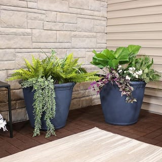 Sunnydaze Anjelica 24 in. Slate Outdoor Resin Flower Pot Planter Slate (4-Pack) - Dark Grey DG-758-4PK