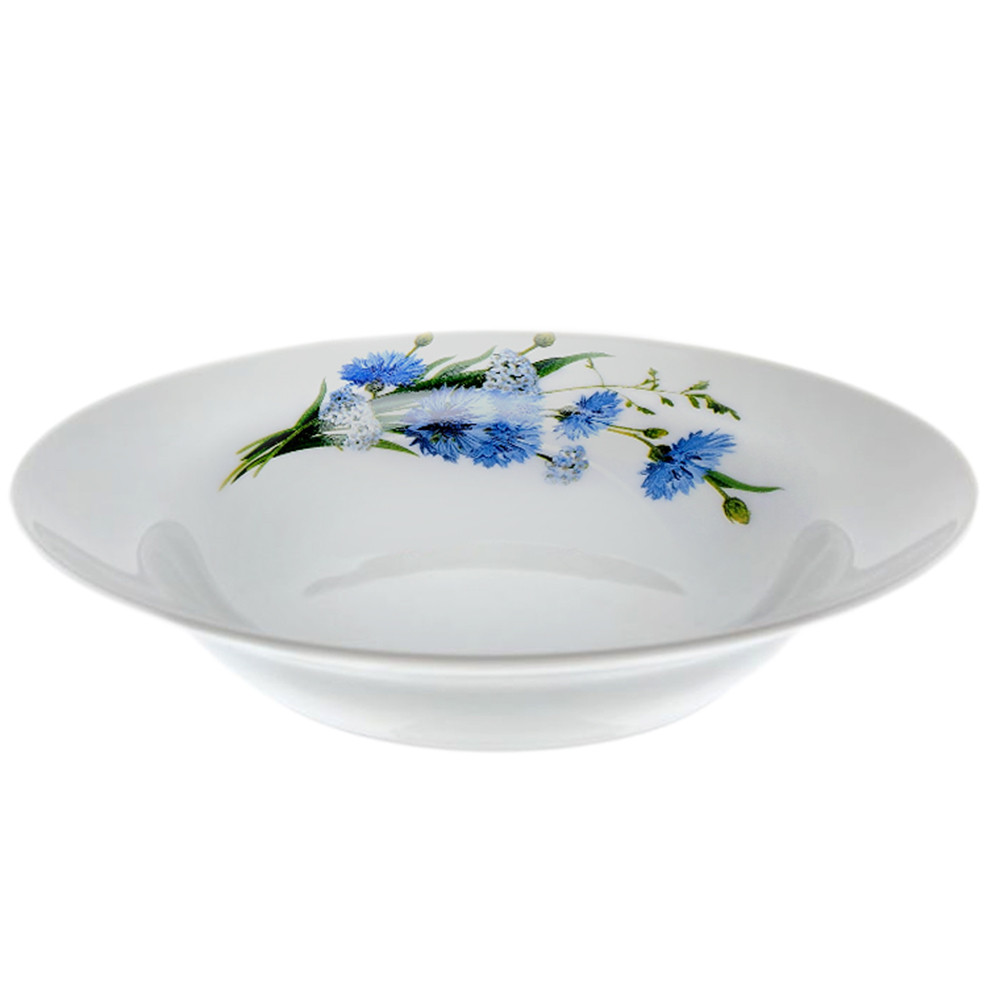 Deep Plate Kitchen Plates Dinnerware Cornflowers Porcelain Soup Plate Set of 4 Dinner Plate Serving Plate 16.9 fl oz (500 мл) Soup Bowl