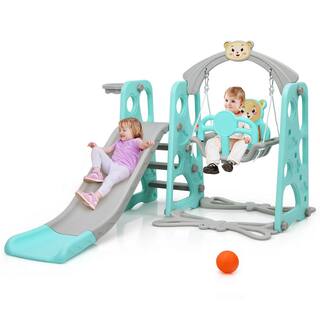 Costway 4-in-1 Toddler Climber and Swing Set with Basketball Hoop TY327968GN