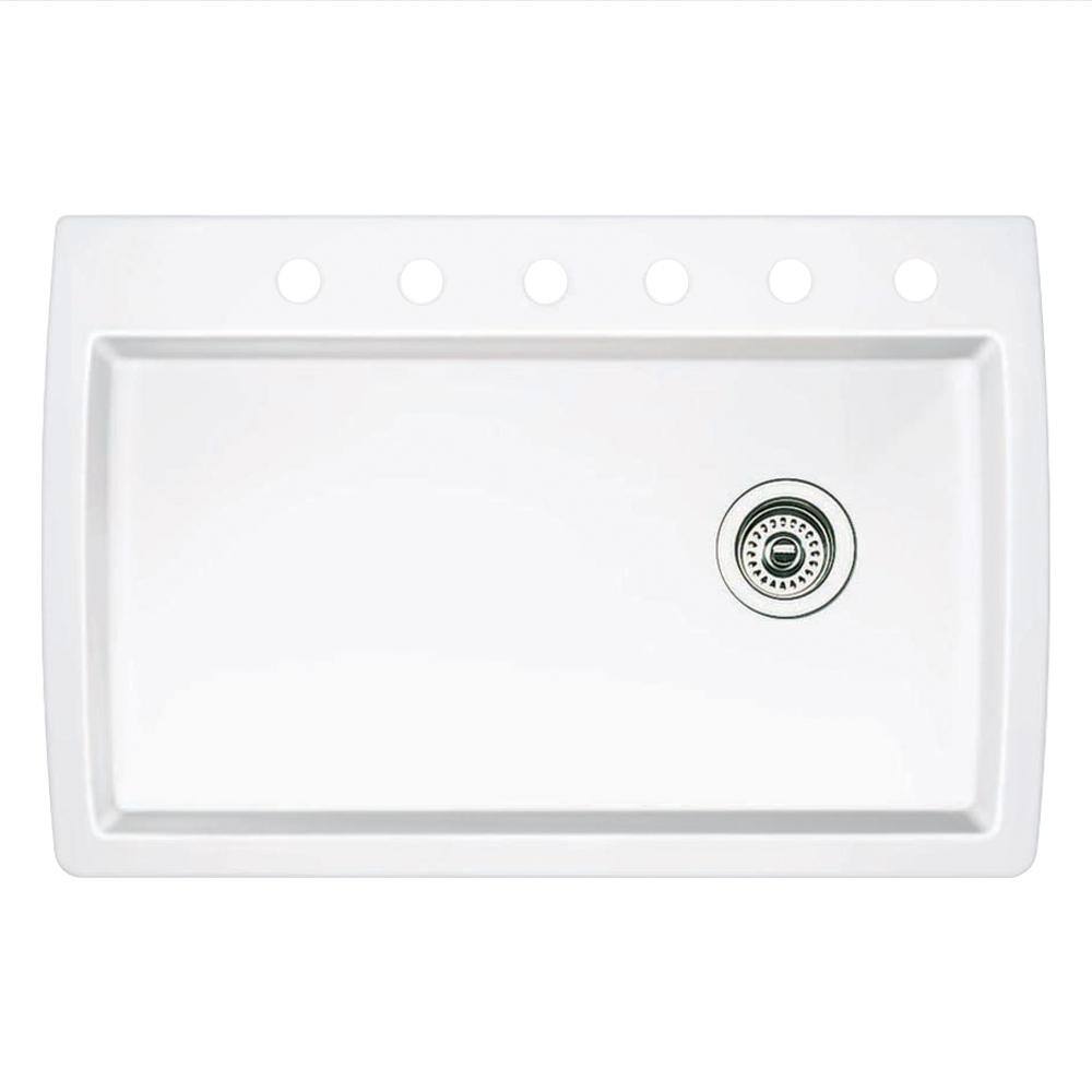 Blanco Diamond Granite 33.5 in. 6-Hole Single Bowl Dual Mount Kitchen Sink in White 440195-6