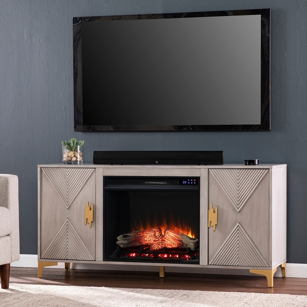 SEI Furniture Lillyvale Contemporary Media TV Stand with Electric Fireplace Insert and Storage