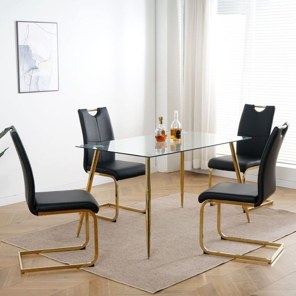 Modern Dining Chairs with Faux Leather Padded Seat and gold Metal Legs Set of 4