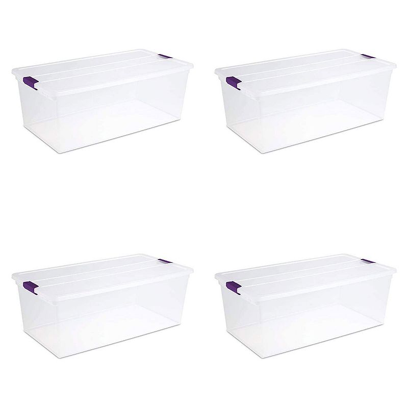 Sterilite 110-Quart Capacity Clear Storage Tote w/ Secure Latch Handles (4 Pack)