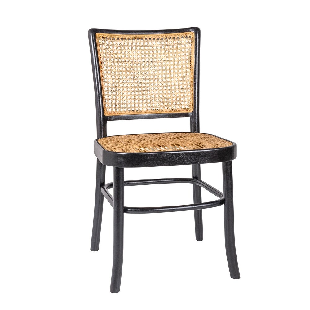 East at Main Black and Natural Rattan Wood Side Chairs (Set of 2)